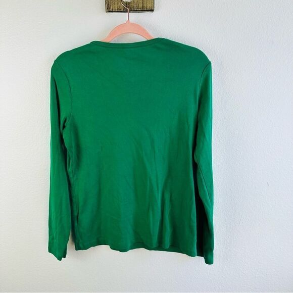Lands End Green V Neck Long Sleeve Tee - Picture 3 of 3